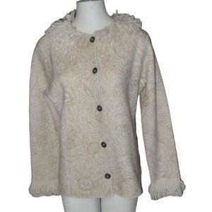 Womens Sigrid Olsen 100% Floral Wool Crocheted Collar Cardigan Sz Med